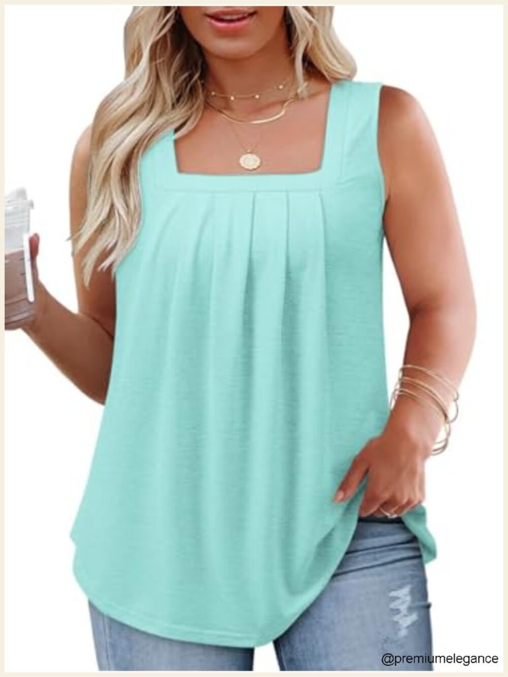 Plus Size Square Neck Flowy Tank Top Casual Sleeveless Tunic